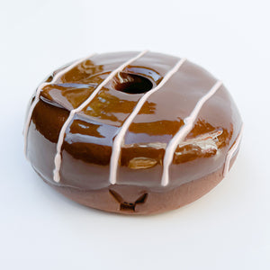 1830 Chocolate Dip Strawberry Stripe Ceramic Donut