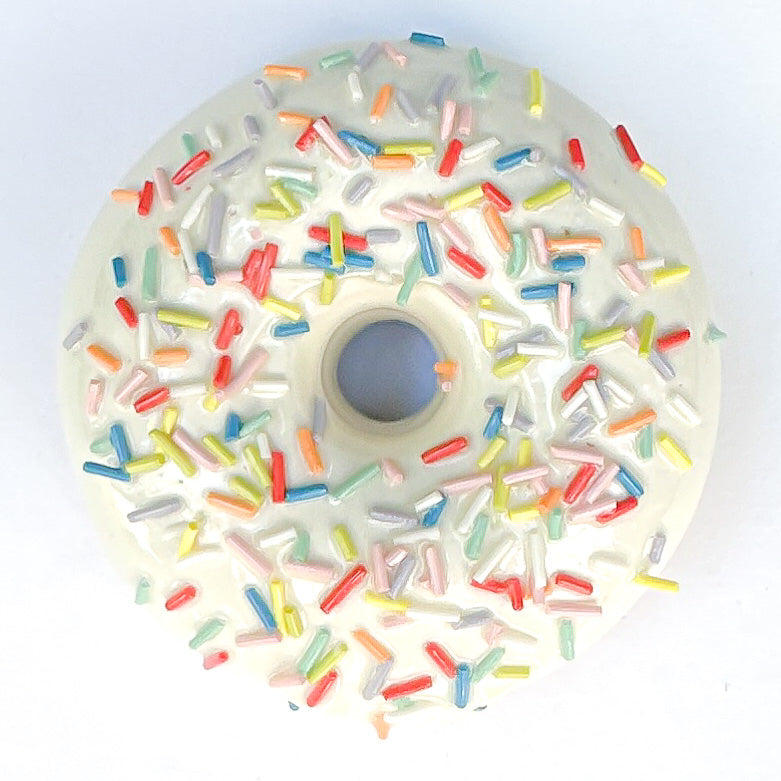 1964 Vanilla Rainbow Sprinkle Ceramic Donut